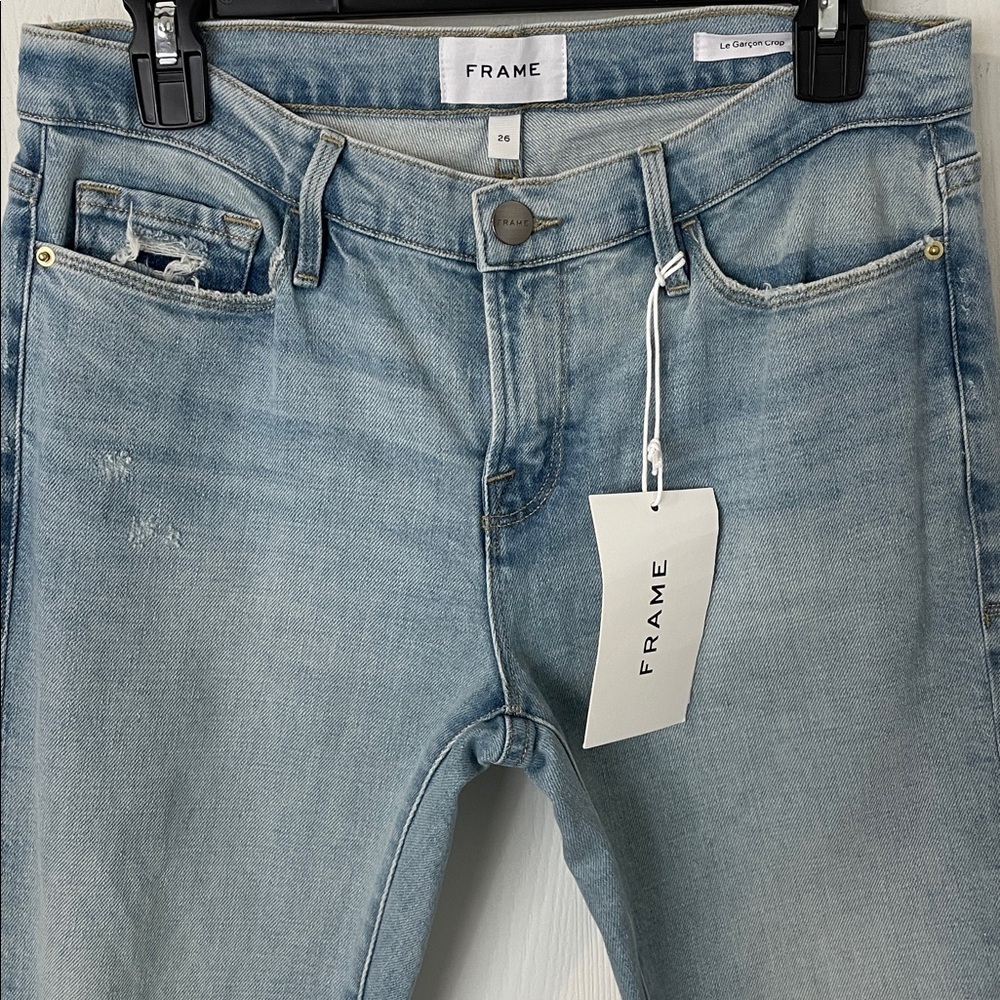 NWT Frame Le Garçon Crop Mid-Rise Straight Fit Denim Light Wash Jeans Size 26 - Picture 5 of 12